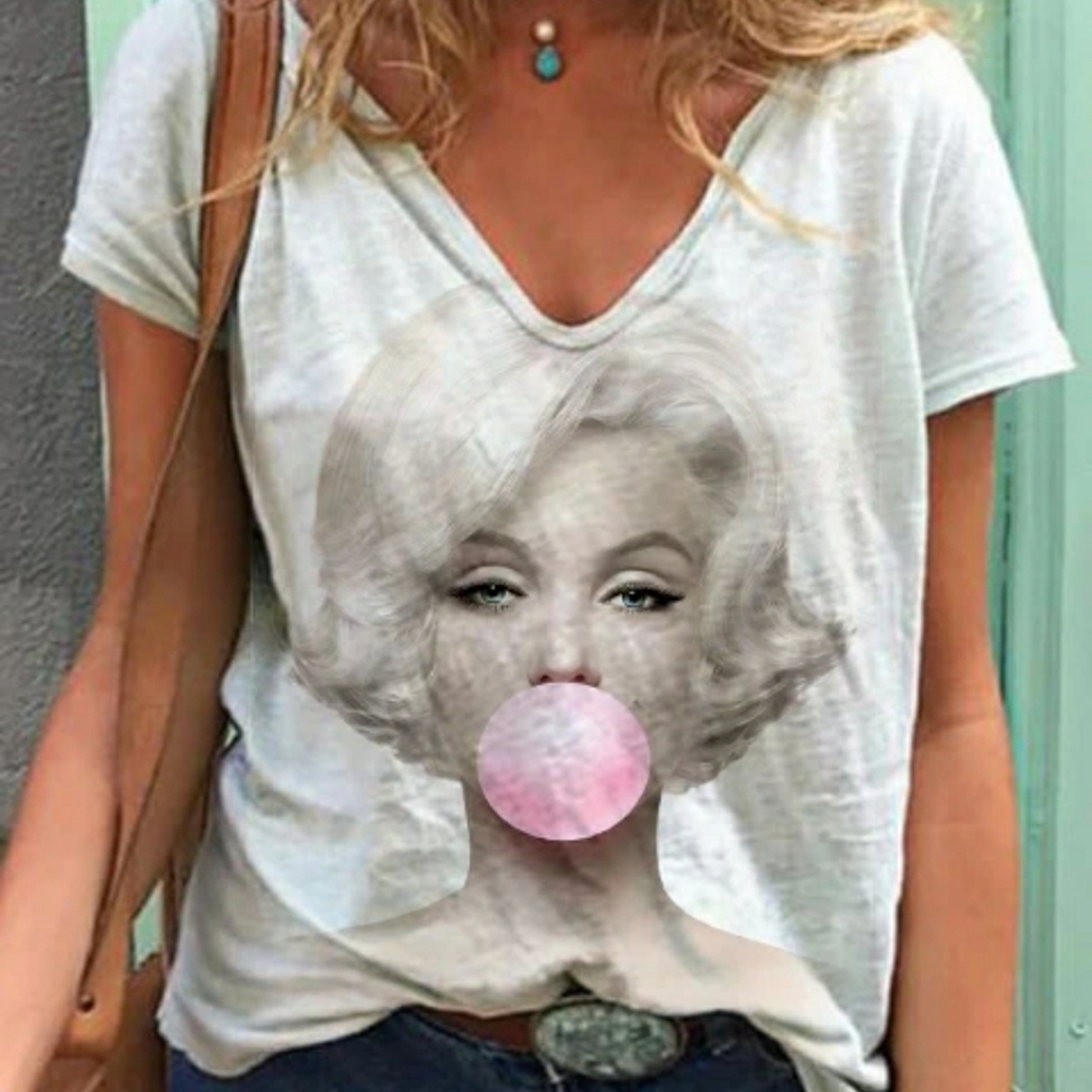 New Marilyn Monroe White V-Neck Tee Shirt 2X